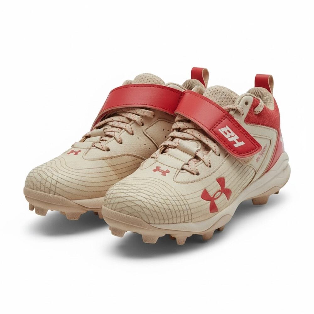 Under Armour Boys Size 12K Baseball Cleats Red White Strap Molded Bryce Harper